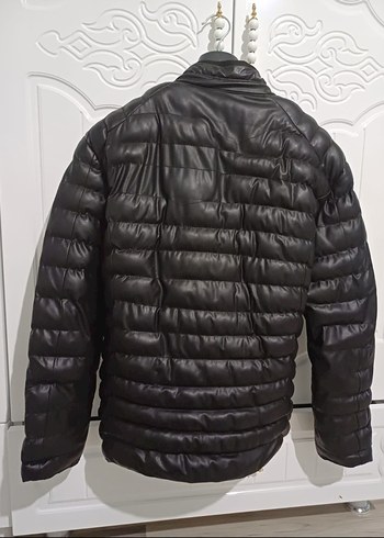 Siyah Deri Biker Ceket, Fermuarlı, Yüksek Yaka - Görsel 2