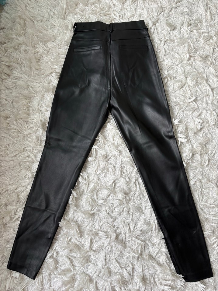 Siyah Deri Kadın Pantolon, - Görsel 3