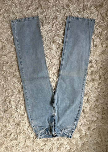 Peluş Detaylı Gri Midi Kot Pantolon - Görsel 2