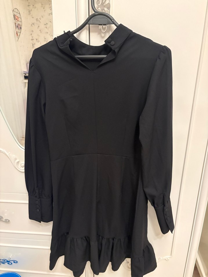 Siyah Midi Uzun Kollu Elbise - Görsel 3