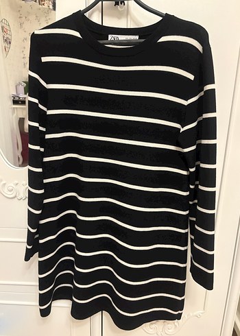 Uzun Kollu Çizgili Siyah Triko Kadın Kazak - Görsel 3