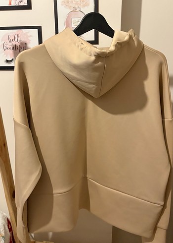 Bej Kapüşonlu Oversize Sweatshirt - Görsel 2