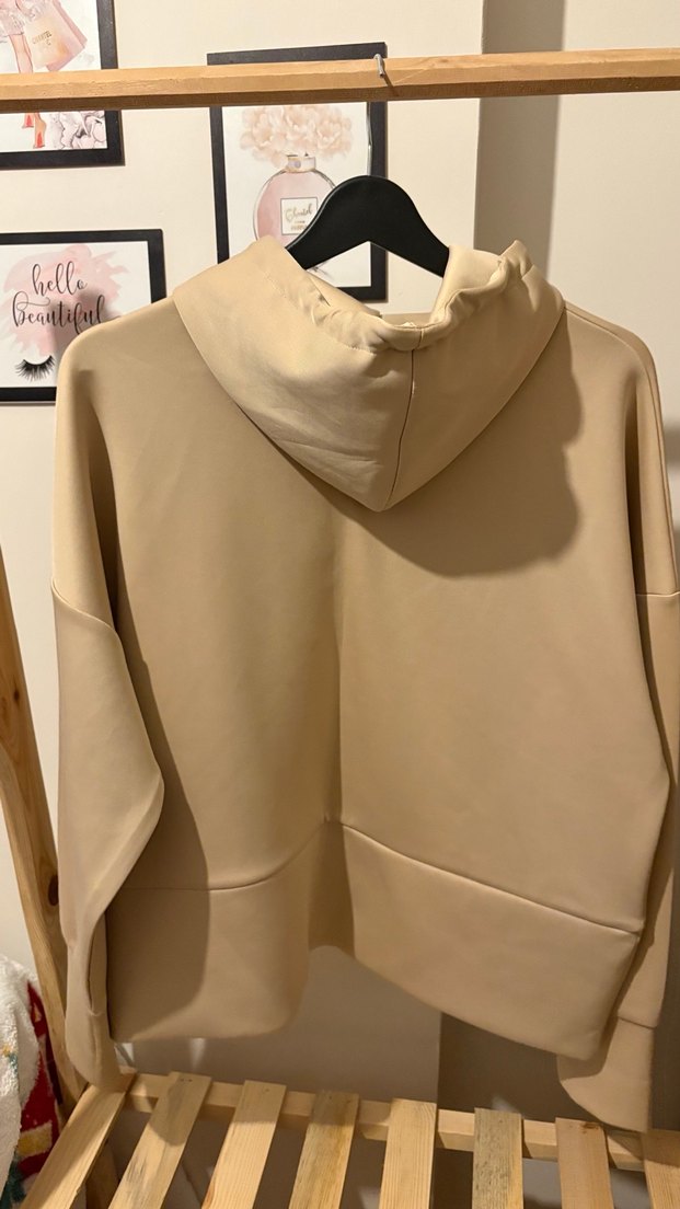 Bej Kapüşonlu Oversize Sweatshirt - Görsel 2