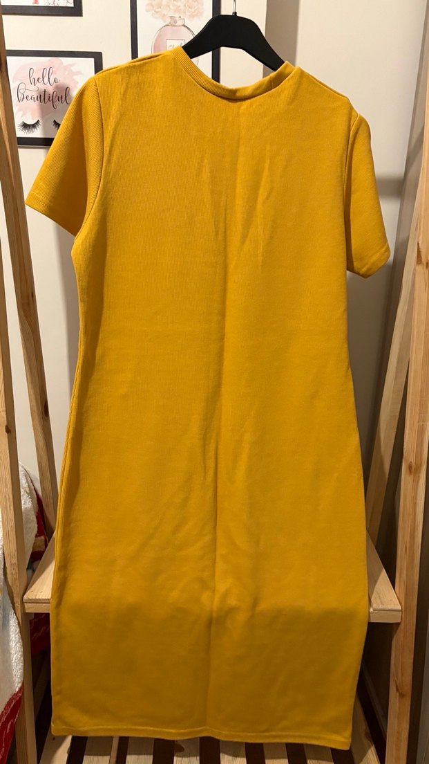 Sarı Midi Kısa Kollu Triko Kadın Elbise - Görsel 2