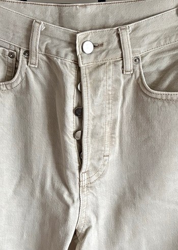 Bej Düğmeli Kadın Kot Pantolon - Görsel 2