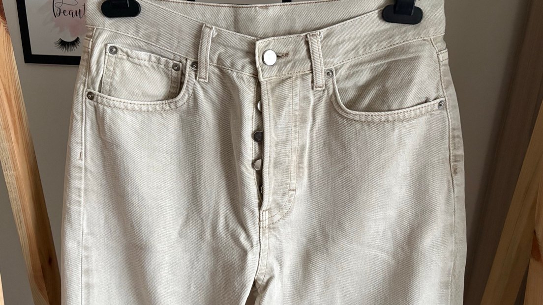 Bej Düğmeli Kadın Kot Pantolon - Görsel 2