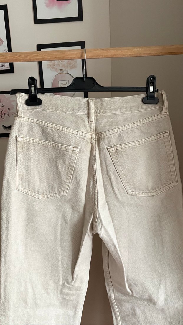 Bej Düğmeli Kadın Kot Pantolon - Görsel 3