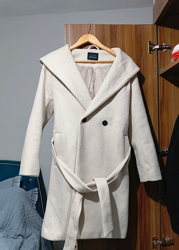 Gri Kapüşonlu Kadın Midi Kaban - Görsel 3