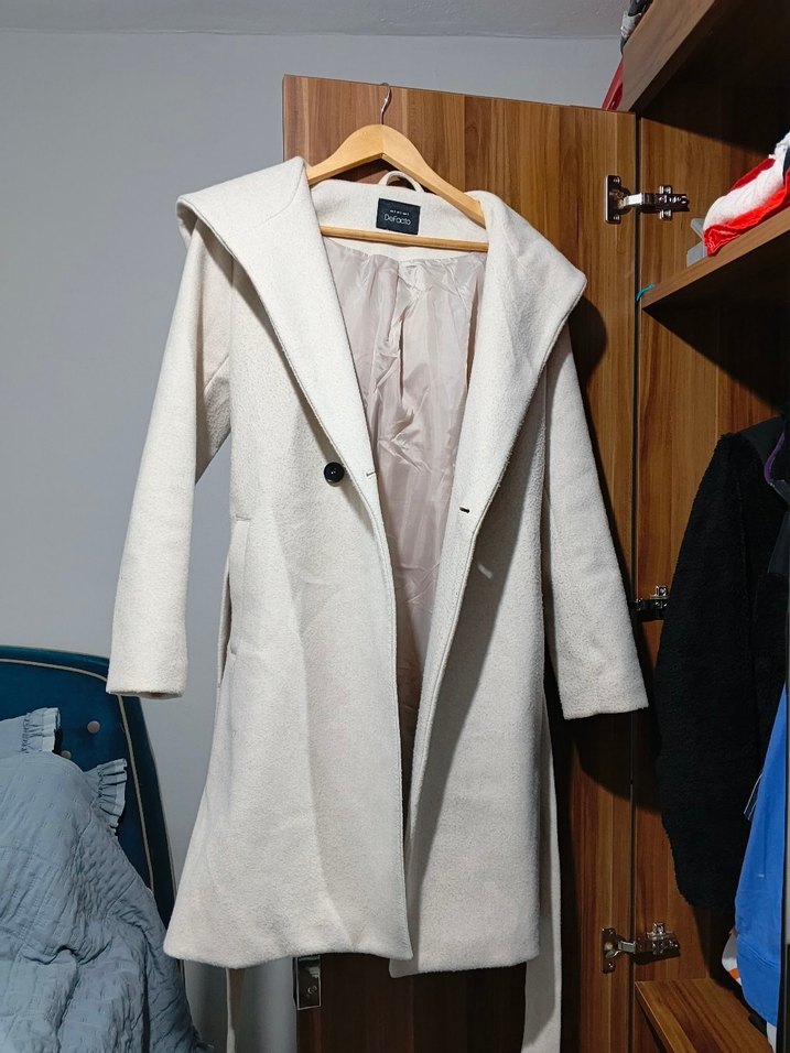 Gri Kapüşonlu Kadın Midi Kaban - Görsel 4