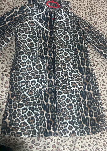 Kahverengi Leopar Desenli Uzun Kadın Kaban - Görsel 2