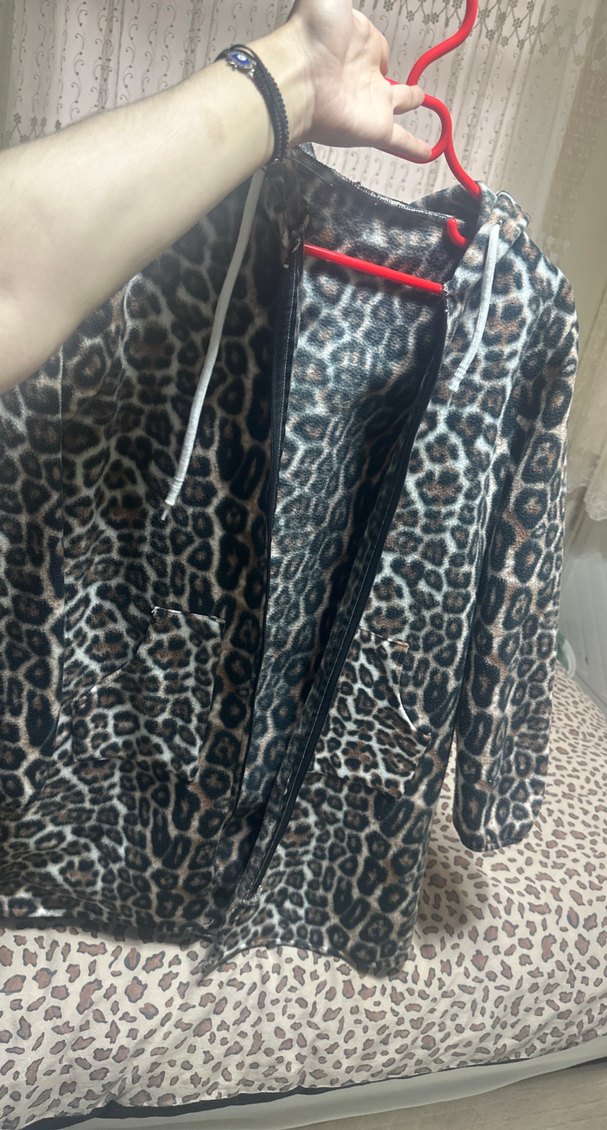 Kahverengi Leopar Desenli Uzun Kadın Kaban - Görsel 5