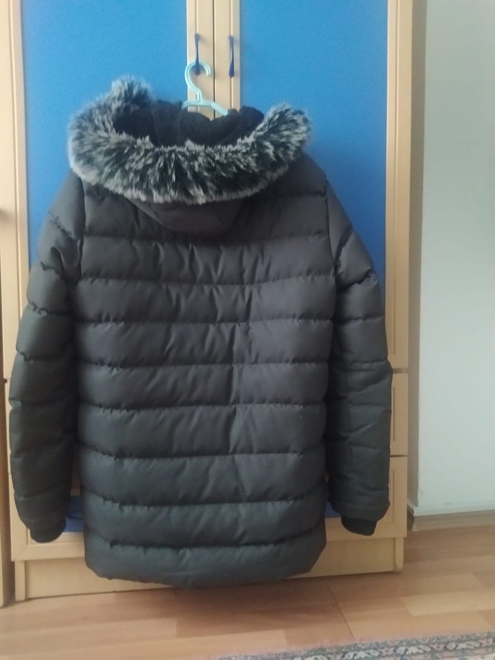 Gri  erkek çocukMidi Kışlık Kürklü Mont - Görsel 2