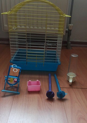 Renkli Metal Kuş Kafesi Mavi Tabanlı - Görsel 2