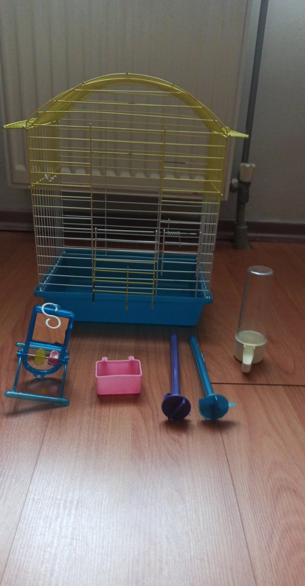 Renkli Metal Kuş Kafesi Mavi Tabanlı - Görsel 2