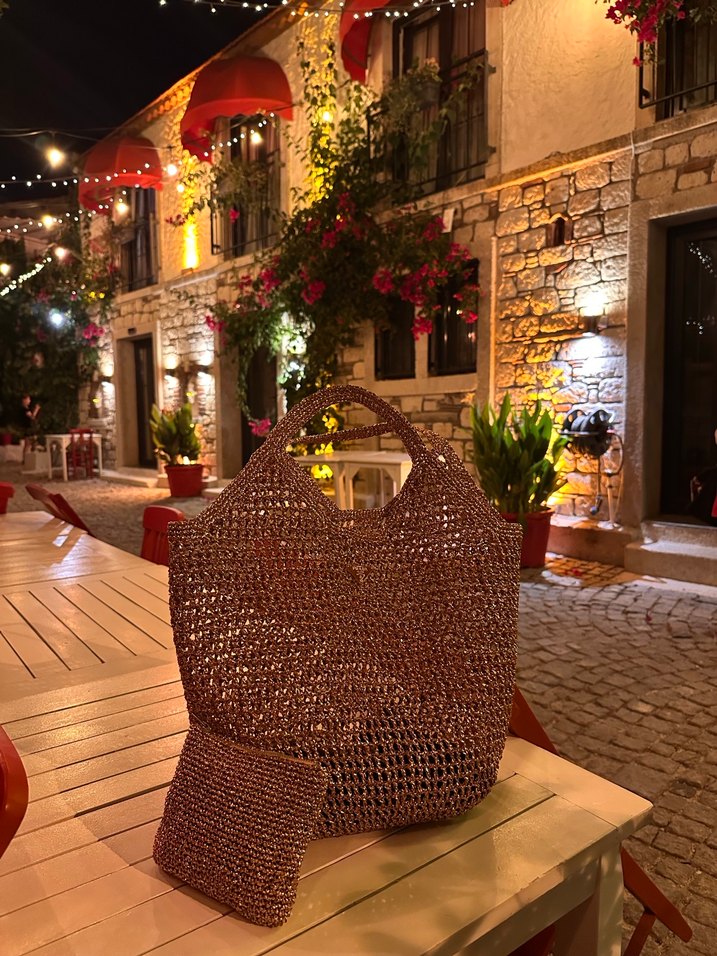 Örgü Prada Model Bakır Kadın Çanta - Görsel 2