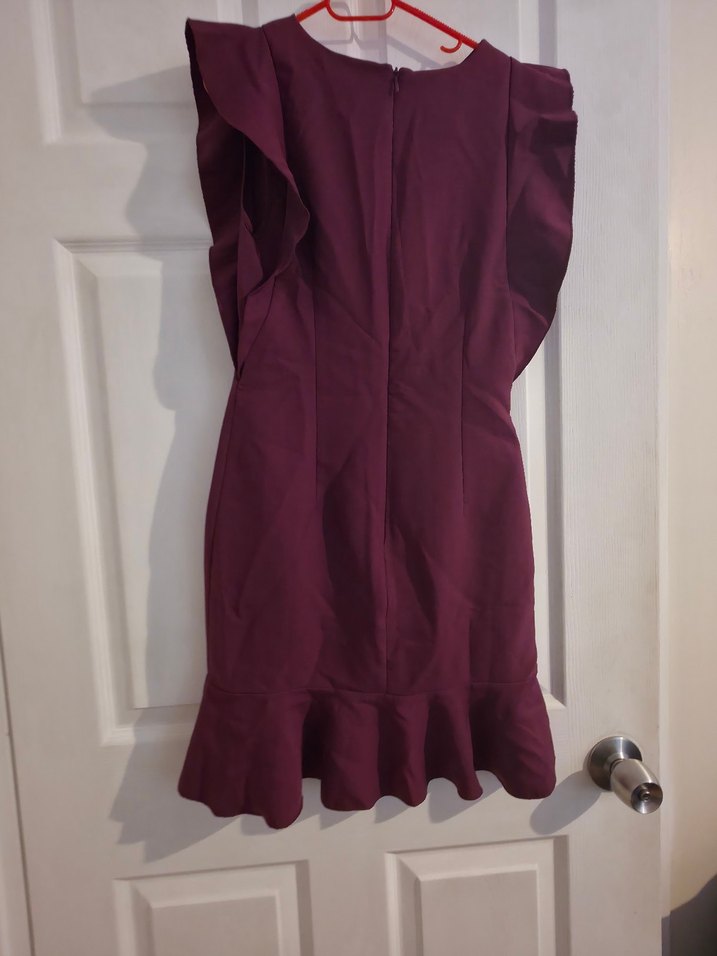 Bordo Kolsuz V Yakalı Midi Elbise - Görsel 2