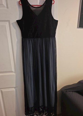 Siyah Uzun Dantel Detaylı Kadın Abiye Elbise - Görsel 2