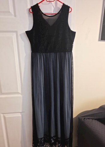 Siyah Uzun Dantel Detaylı Kadın Abiye Elbise - Görsel 3