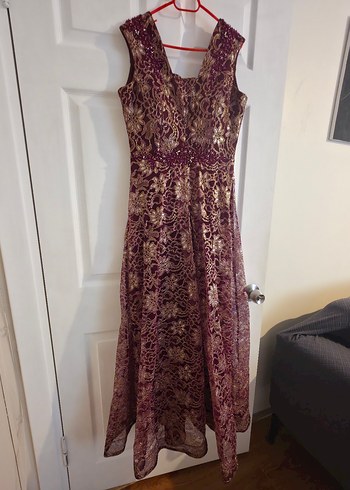 Bordo Dantelli Uzun Abiye Elbise - Görsel 2