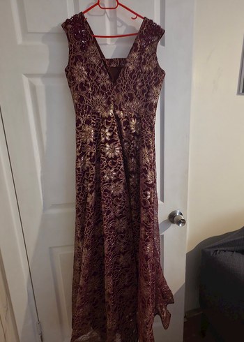 Bordo Dantelli Uzun Abiye Elbise - Görsel 3