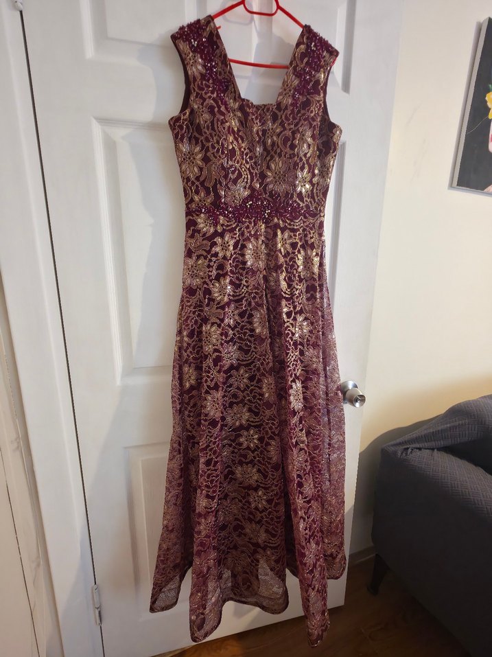 Bordo Dantelli Uzun Abiye Elbise - Görsel 2