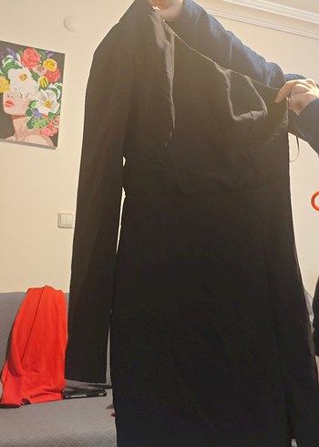 Tek Omuz Drapeli Siyah Midi Elbise - Görsel 2