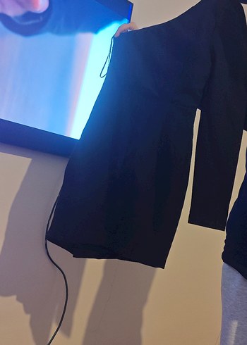 Tek Omuz Drapeli Siyah Midi Elbise - Görsel 3