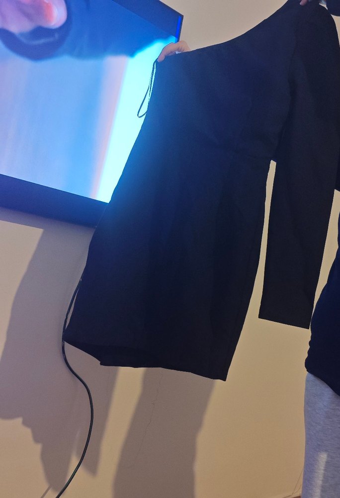 Tek Omuz Drapeli Siyah Midi Elbise - Görsel 3