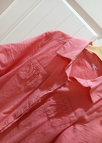 Pembe Keten Düğmeli çocuk Gömlek - Görsel 2