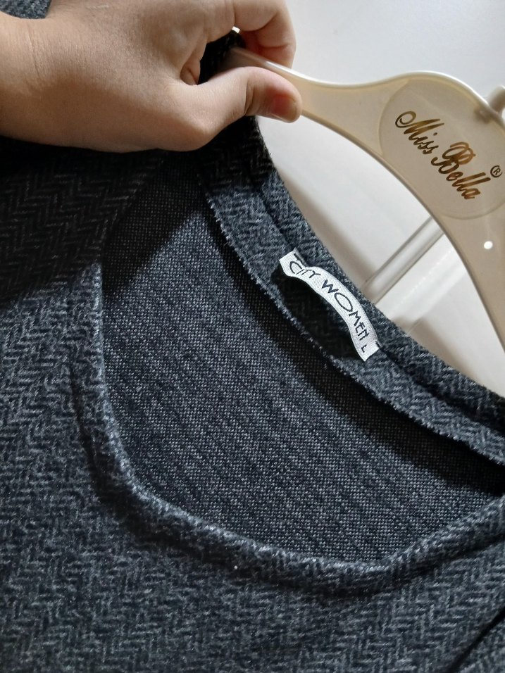 Gri Uzun Kollu Midi Triko Elbise - Görsel 3