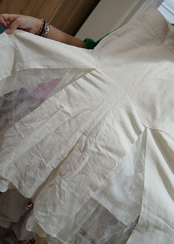 Beyaz Midi Keten Pilili Salaş Etek - Görsel 3