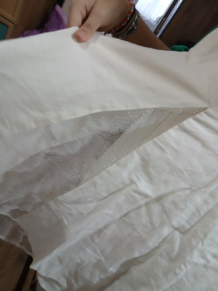 Beyaz Midi Keten Pilili Salaş Etek - Görsel 2