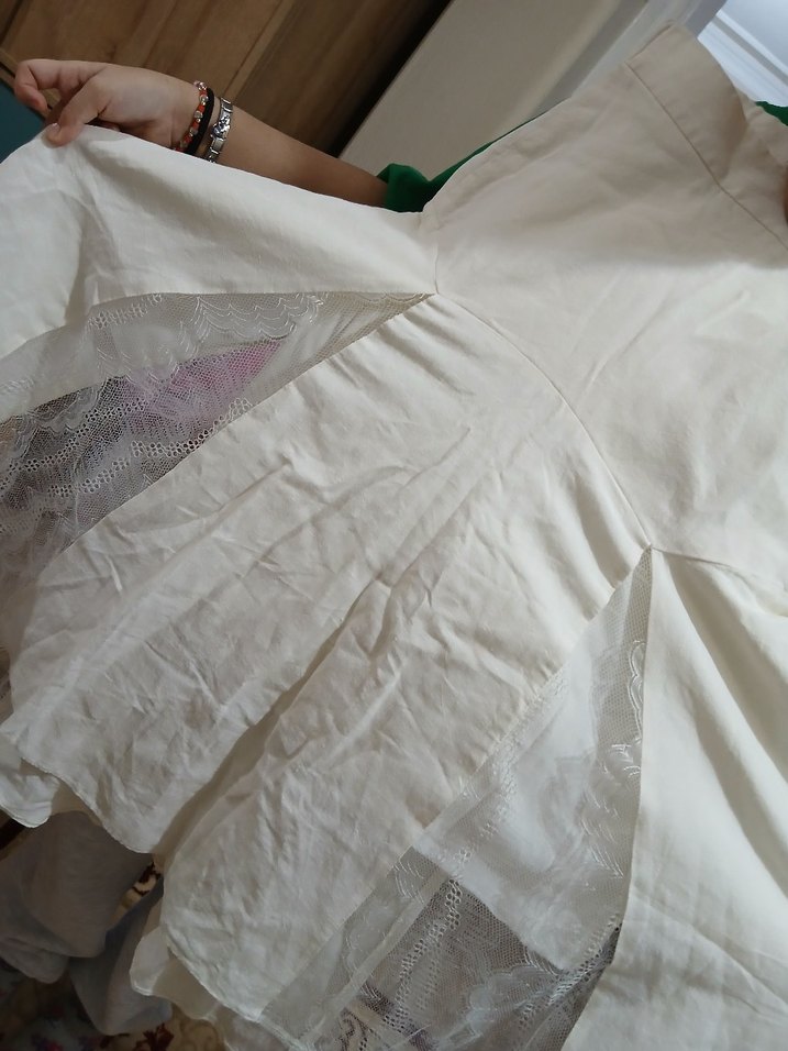 Beyaz Midi Keten Pilili Salaş Etek - Görsel 3