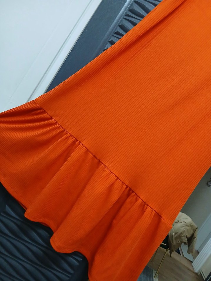 Turuncu Uzun Kollu Salaş Elbise - Görsel 2