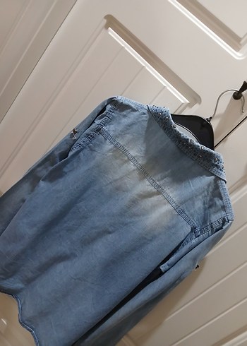 Düğmeli Kot Gömlek, Uzun Kollu, Salaş Kesim - Görsel 2