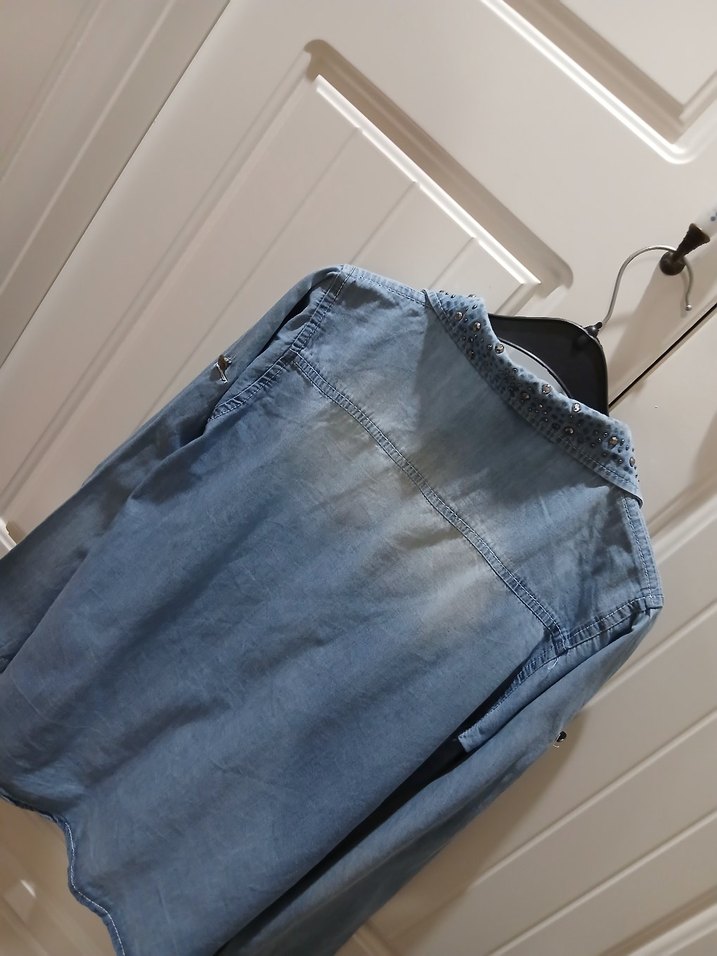 Düğmeli Kot Gömlek, Uzun Kollu, Salaş Kesim - Görsel 2