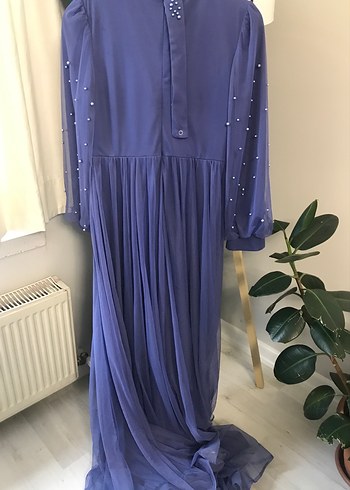 Mor Uzun Kollu Drapeli Abiye Elbise - Görsel 3