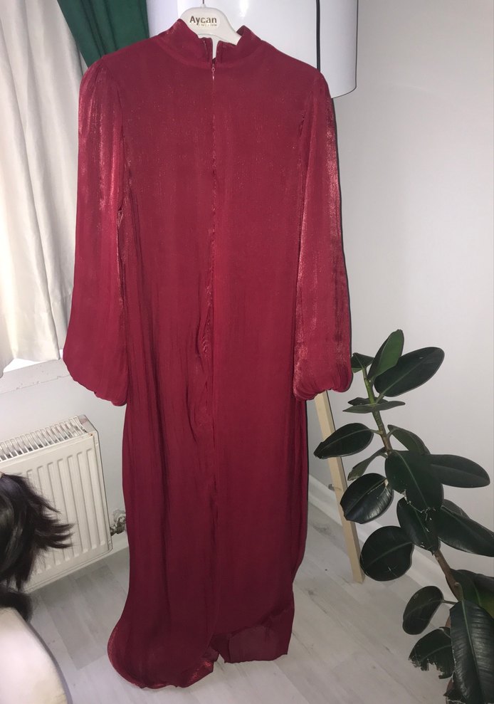 Bordo Uzun Kollu Salaş Elbise - Görsel 3