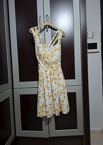 Sarı Desenli Midi Bohem Elbise - Görsel 2