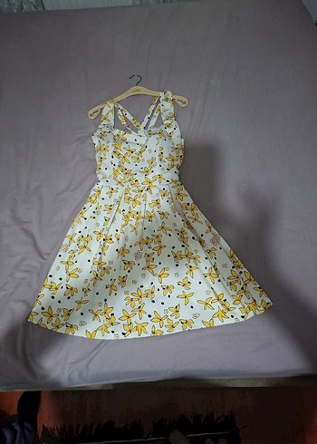 Sarı Desenli Midi Bohem Elbise - Görsel 4