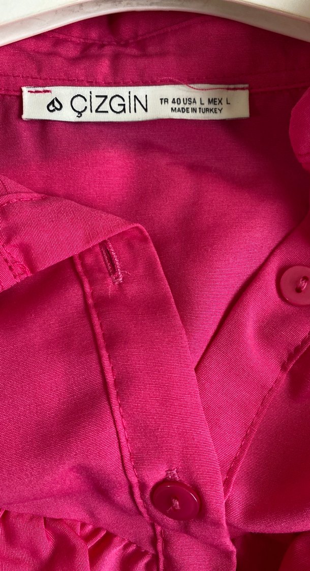 Pembe Fırfırlı Uzun Kollu Kadın Gömlek - Görsel 3