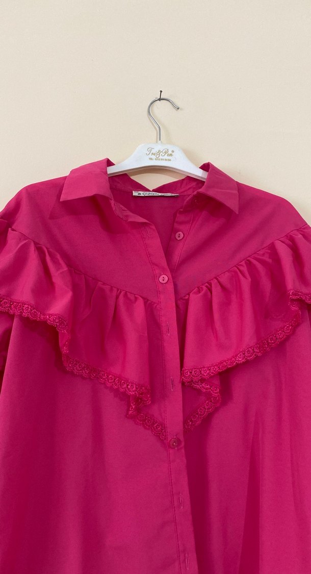 Pembe Fırfırlı Uzun Kollu Kadın Gömlek - Görsel 2