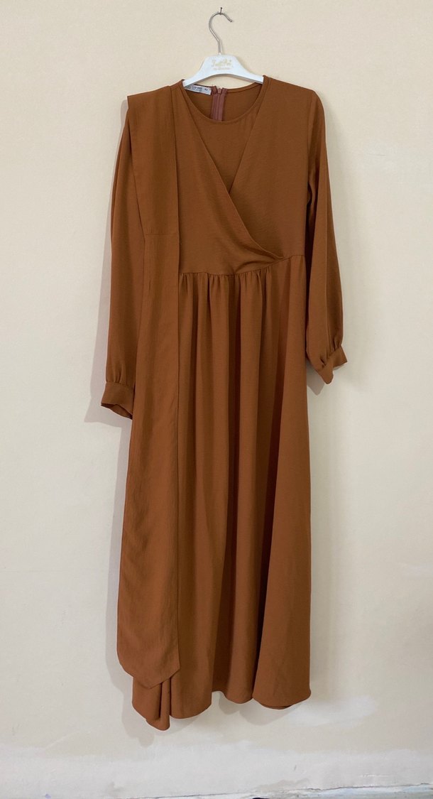 Uzun Keten V Yaka Salaş Elbise - Görsel 2