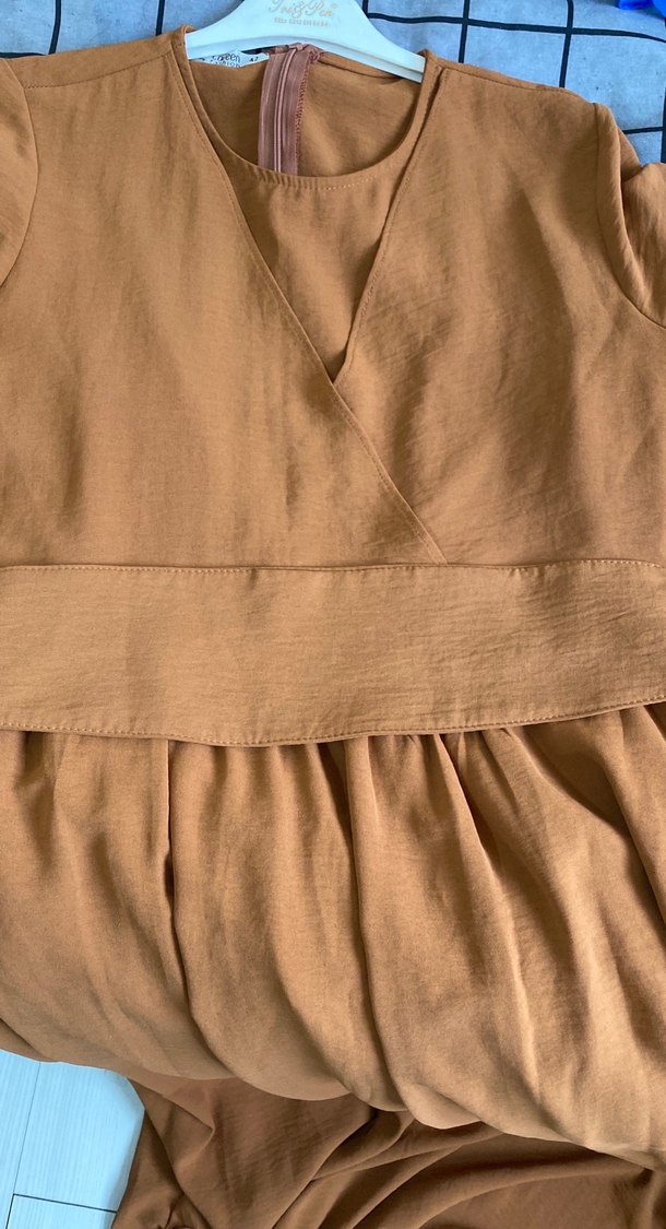 Uzun Keten V Yaka Salaş Elbise - Görsel 3