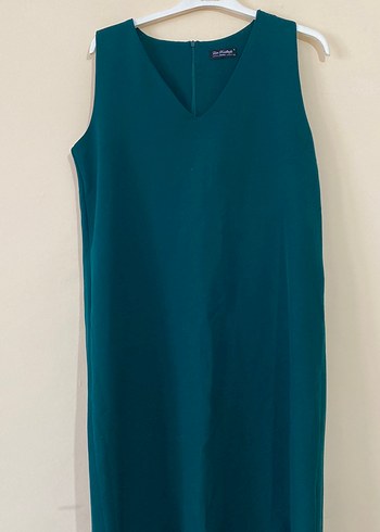 Kadın Turkuaz Uzun V Yaka Kolsuz Elbise - Görsel 2