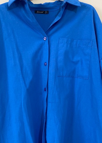Mavi Düğmeli Kadın Gömlek - Görsel 2