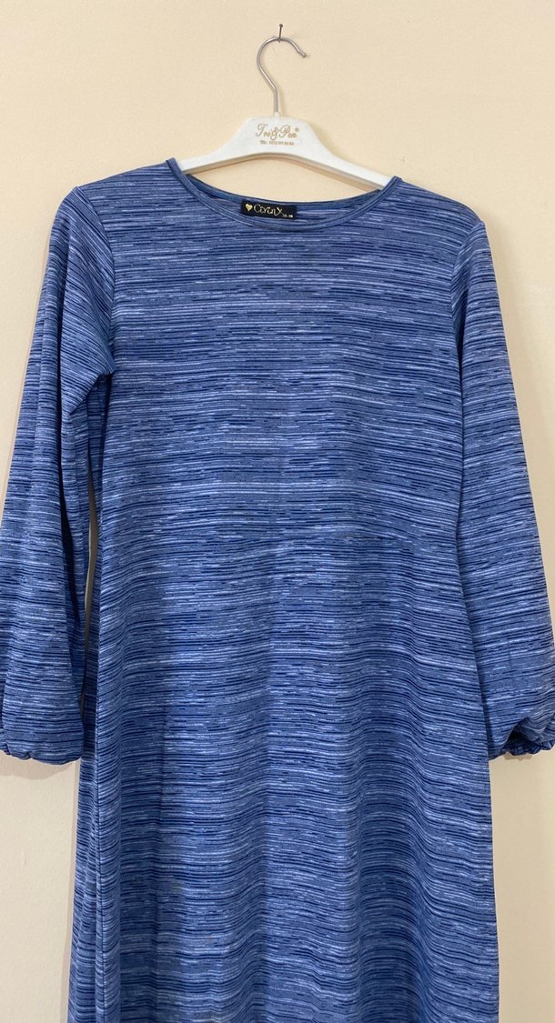 Mavi Uzun Kollu Salaş Uzun Elbise - Görsel 2