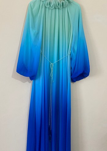 Mavi Uzun Drapeli Bohem Elbise - Görsel 2