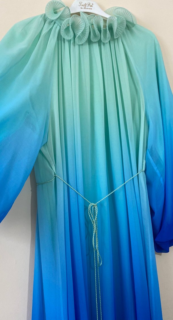 Mavi Uzun Drapeli Bohem Elbise - Görsel 3