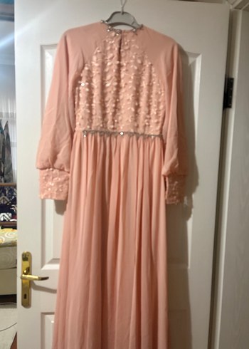 Pudra Tesettür Uzun Kollu Kadın Abiye Elbise - Görsel 2